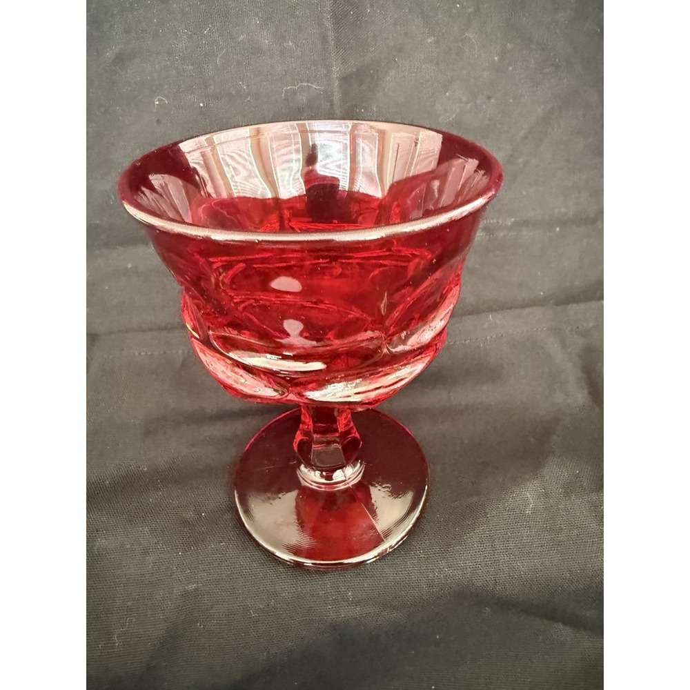 Red Glass Goblet Glossy Round Unisex Adults Drinkware Pressed 4.5 Inch - Picture 2 of 6